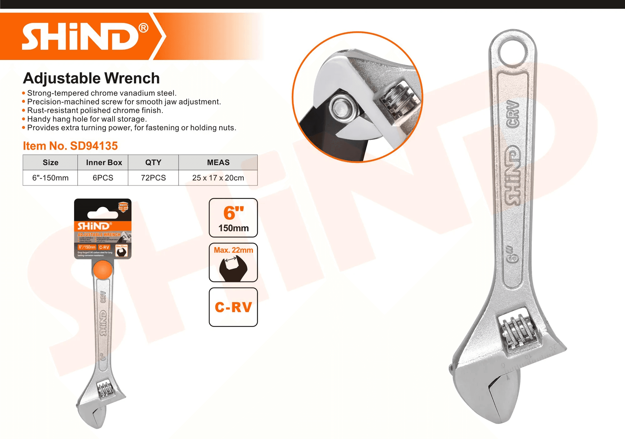 Shind Adjustable Wrench with light Handle
