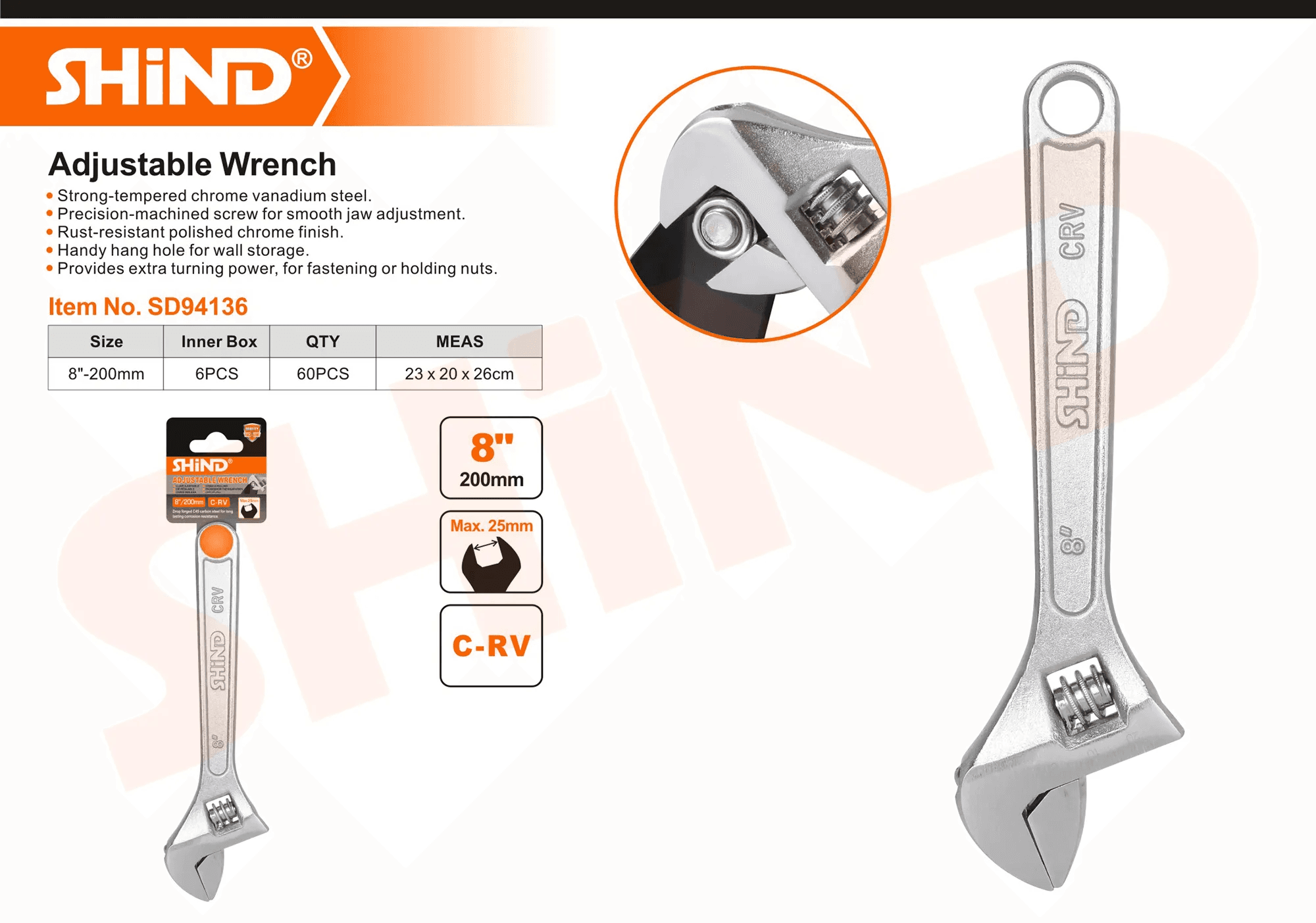 Shind Adjustable Wrench with light Handle